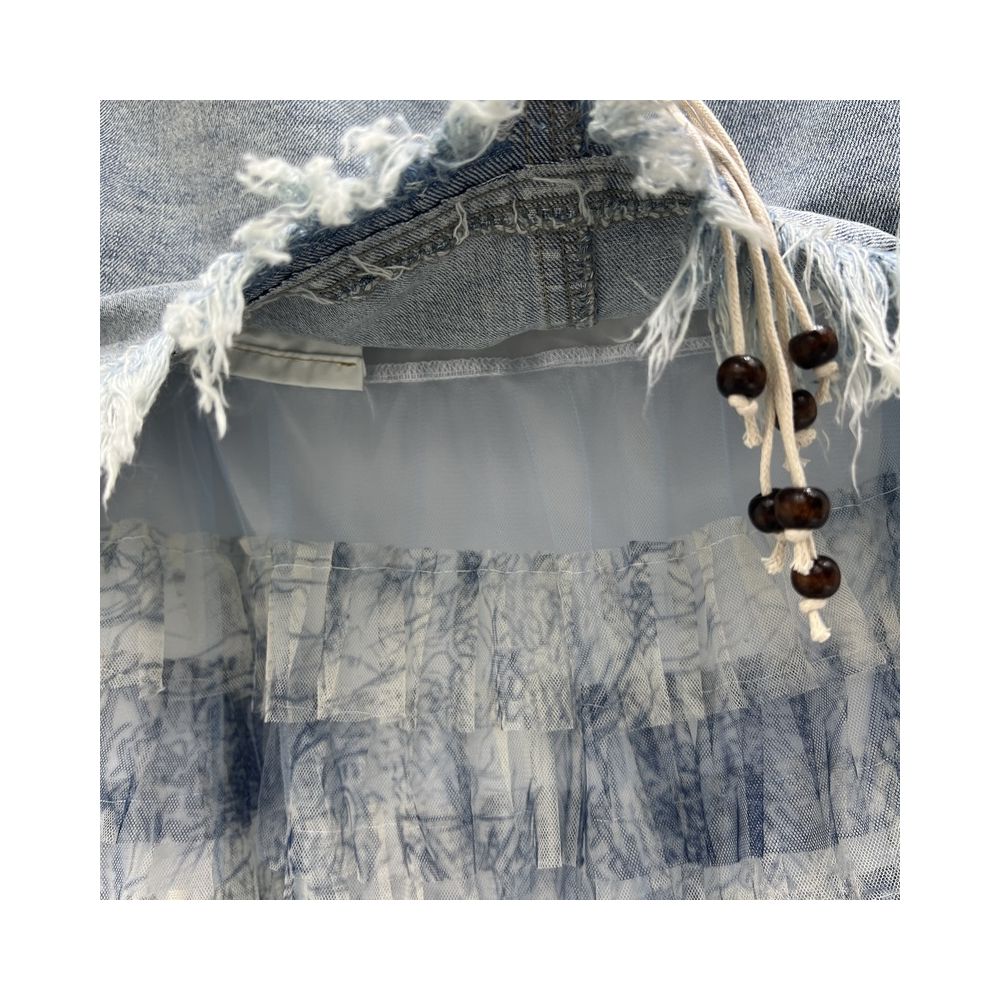 2025 Spring Summer New Splicing Mesh Cake Cowboy Skirt for Women High Waist Fashion Splicing Mesh Long Skirt image 3