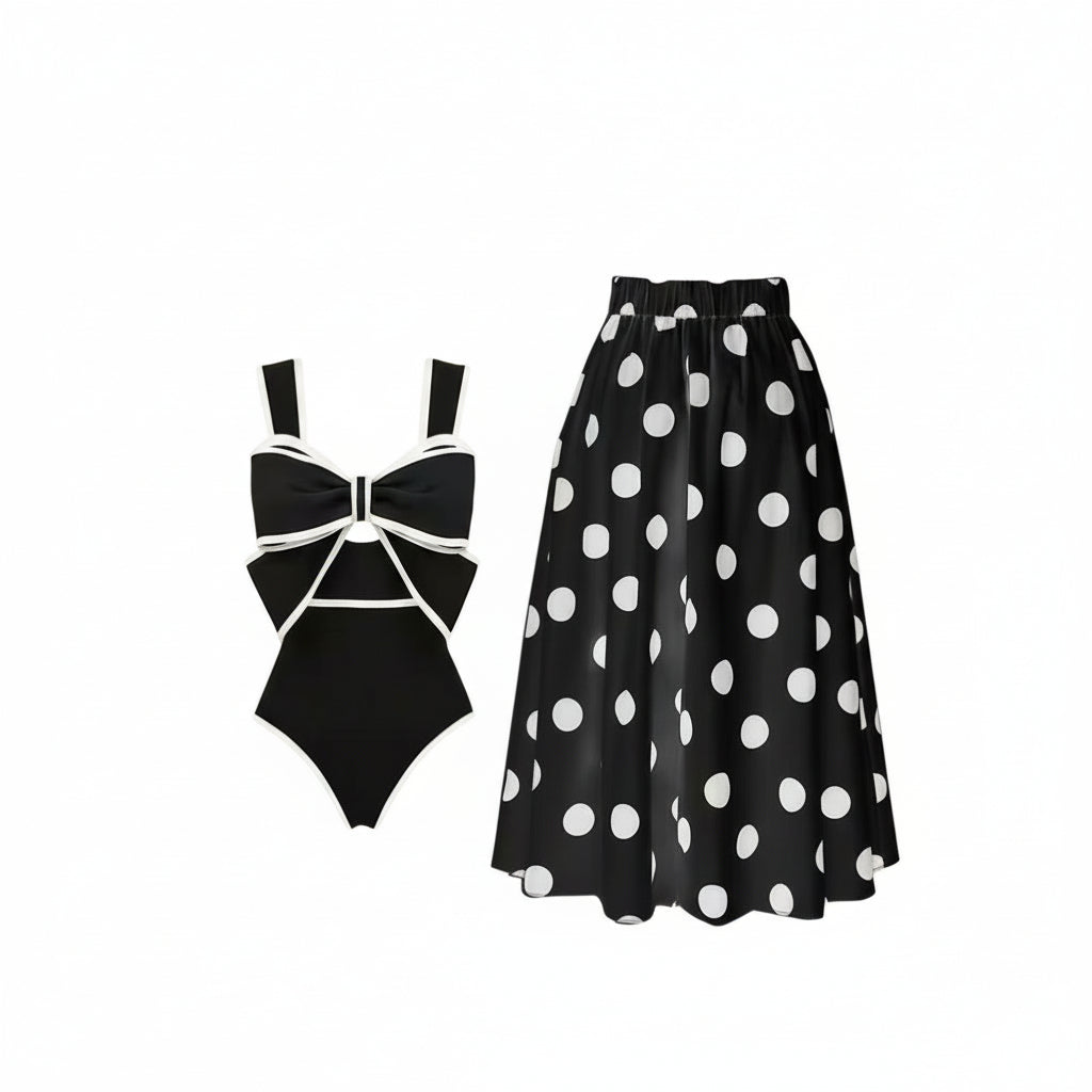 HERBERLY swimsuit pure desire to appear white and thin one piece skirt style swimsuit polka dot beach soak hot spring vacation bikini image 0