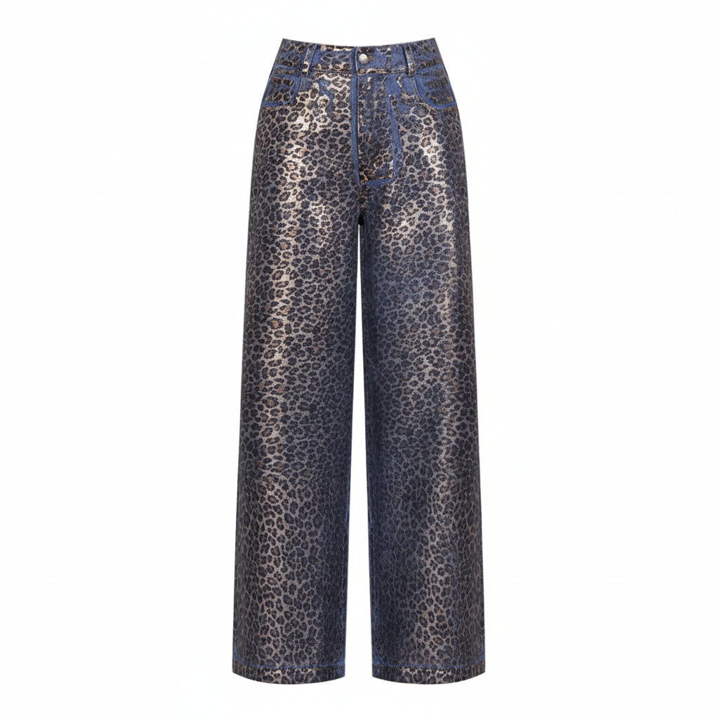 Leopard print loose jeans pant