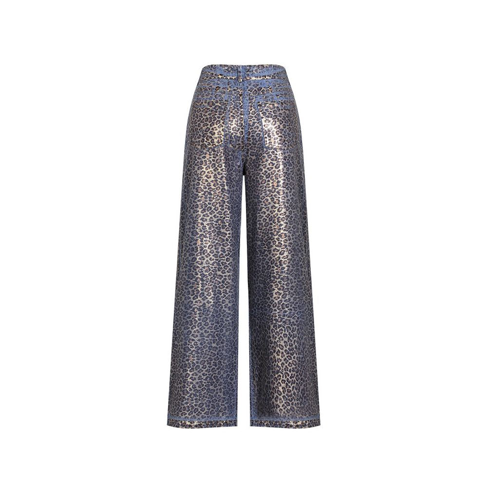 Autumn and winter designer style American retro hot gold leopard print loose and elongated straight leg wide leg jeans pants for women image 0