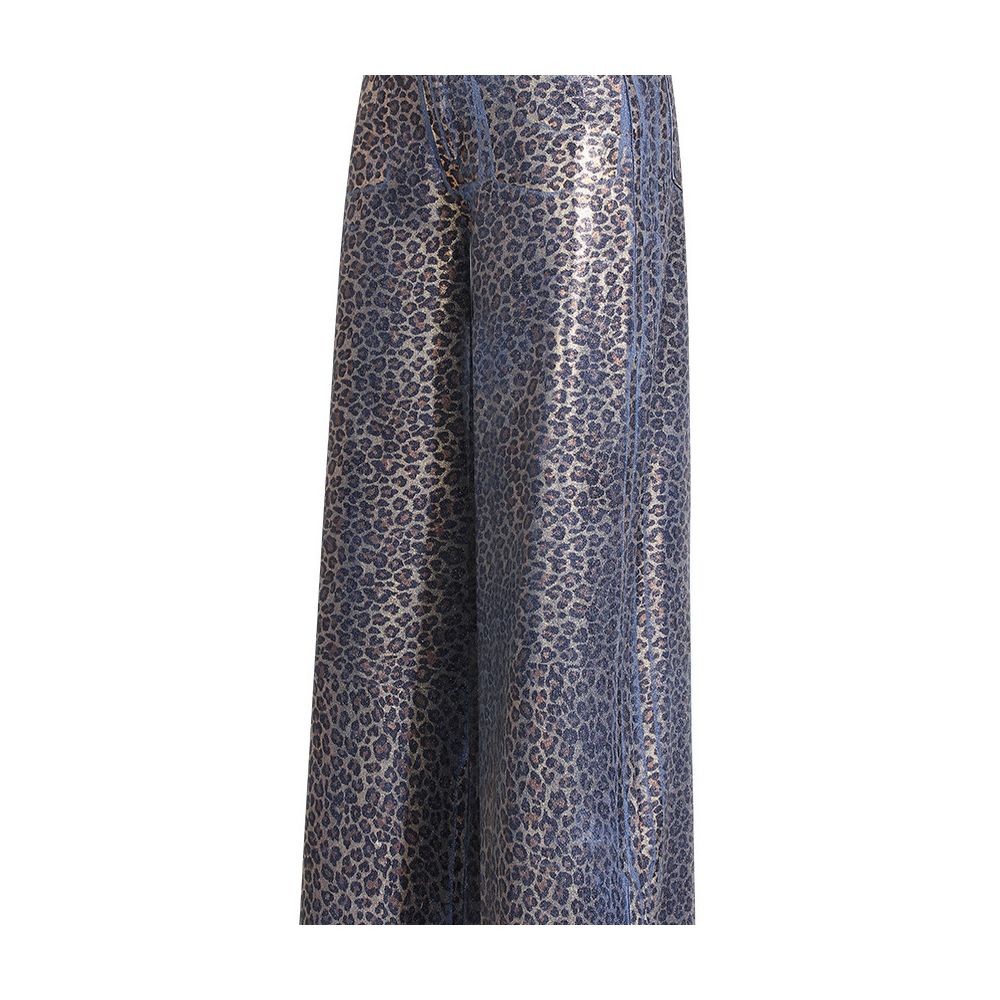 Autumn and winter designer style American retro hot gold leopard print loose and elongated straight leg wide leg jeans pants for women image 1