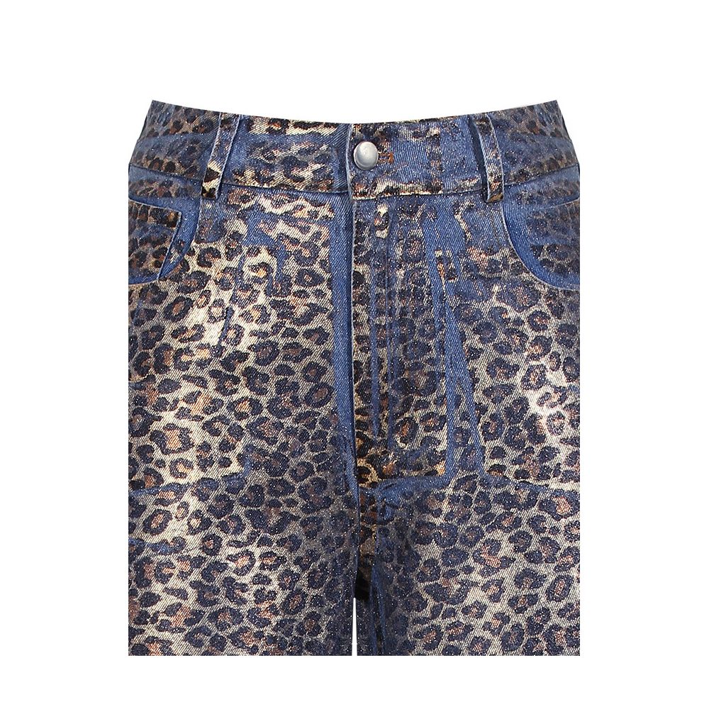 Autumn and winter designer style American retro hot gold leopard print loose and elongated straight leg wide leg jeans pants for women image 2