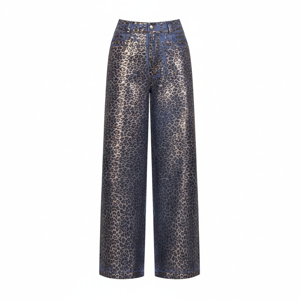 Leopard print loose jeans pant