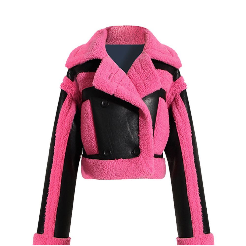 PU leather Pink Jacket