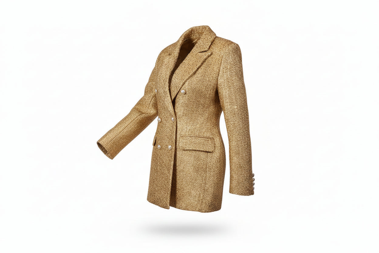 Autumn and winter street photography designer style French socialite temperament shiny silk loose medium long style waist cinched suit jacket for women image 1