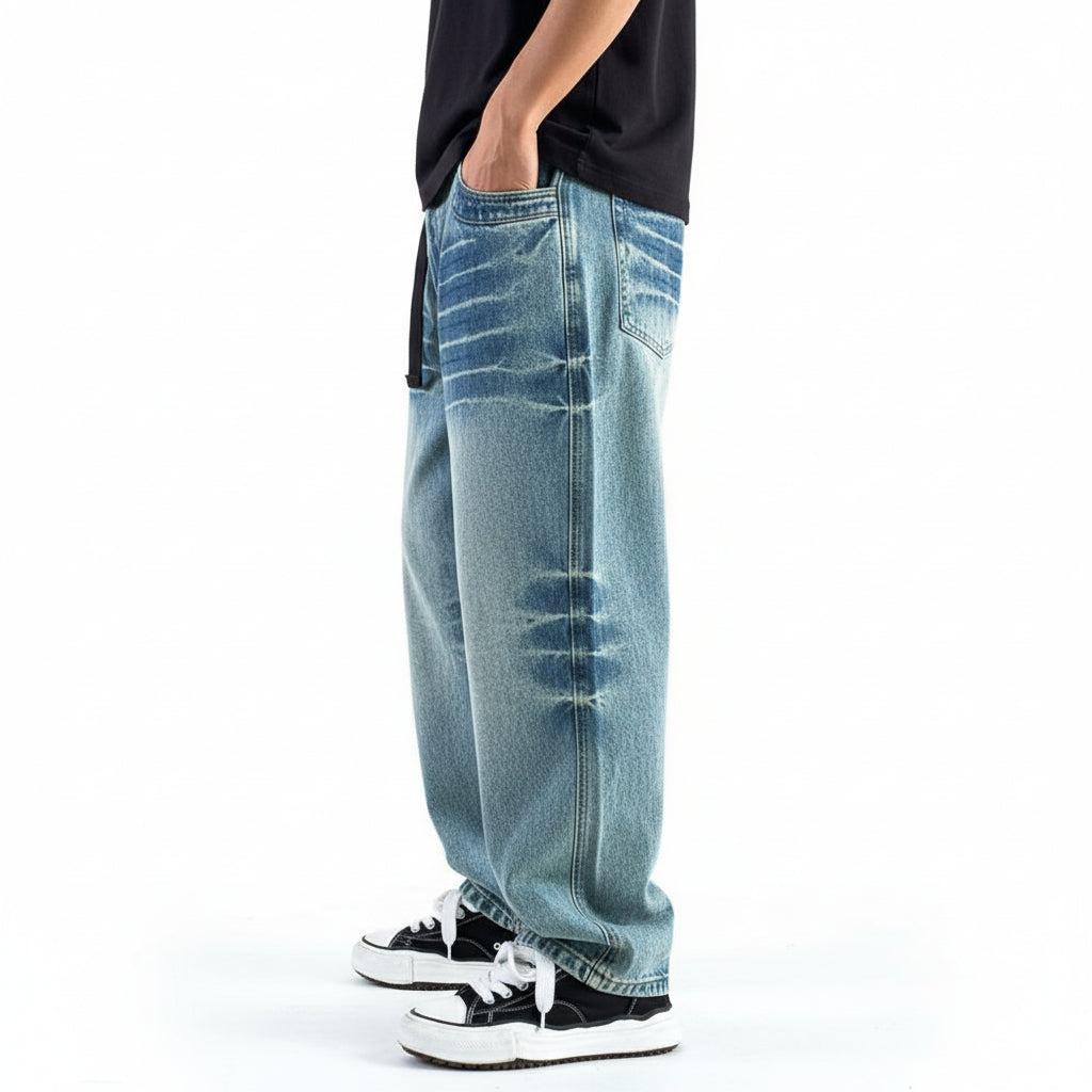 American retro heavy water washed loose tapered jeans for men and women on the street trendy skateboarding curved knife pants harem carrot pants image 1