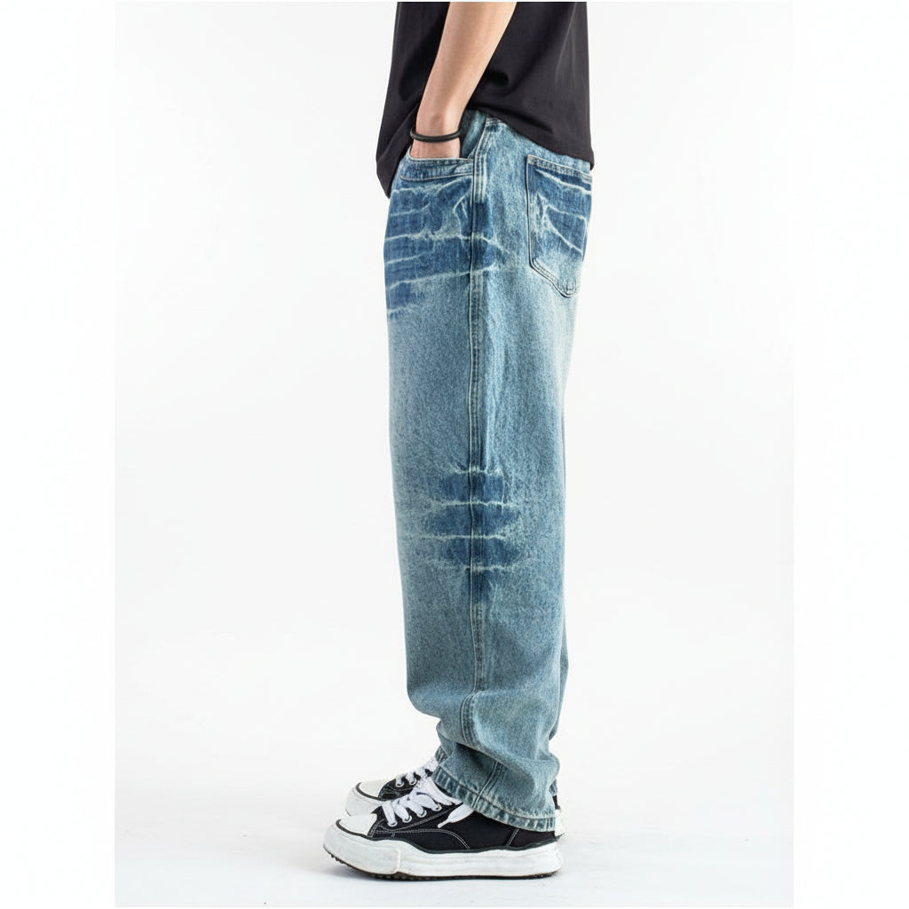 American retro heavy water washed loose tapered jeans for men and women on the street trendy skateboarding curved knife pants harem carrot pants image 2