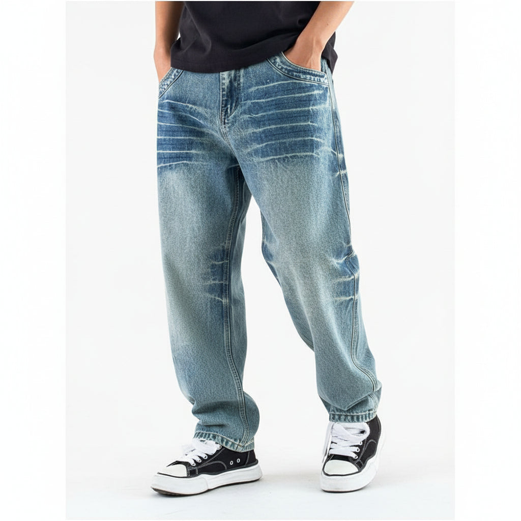 American retro heavy water washed loose tapered jeans for men and women on the street trendy skateboarding curved knife pants harem carrot pants image 3