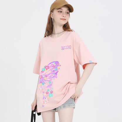 Butterfly print t-shirt for women loose half sleeve trendy