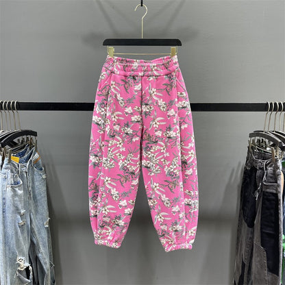 Fragmented floral radish pants for women