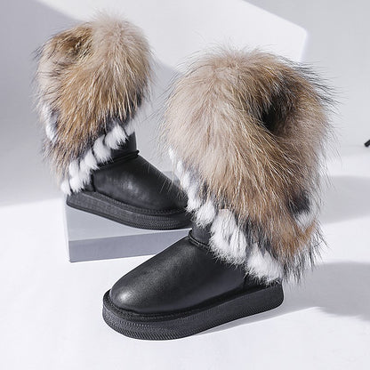 Fur fox fur thick-soled snow boots with inner heightening high-calf boots genuine leather