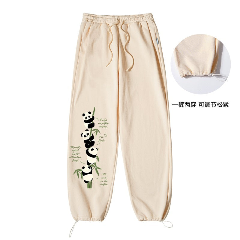 Women panda print sweatpants spring loose wide leg pants sports pants