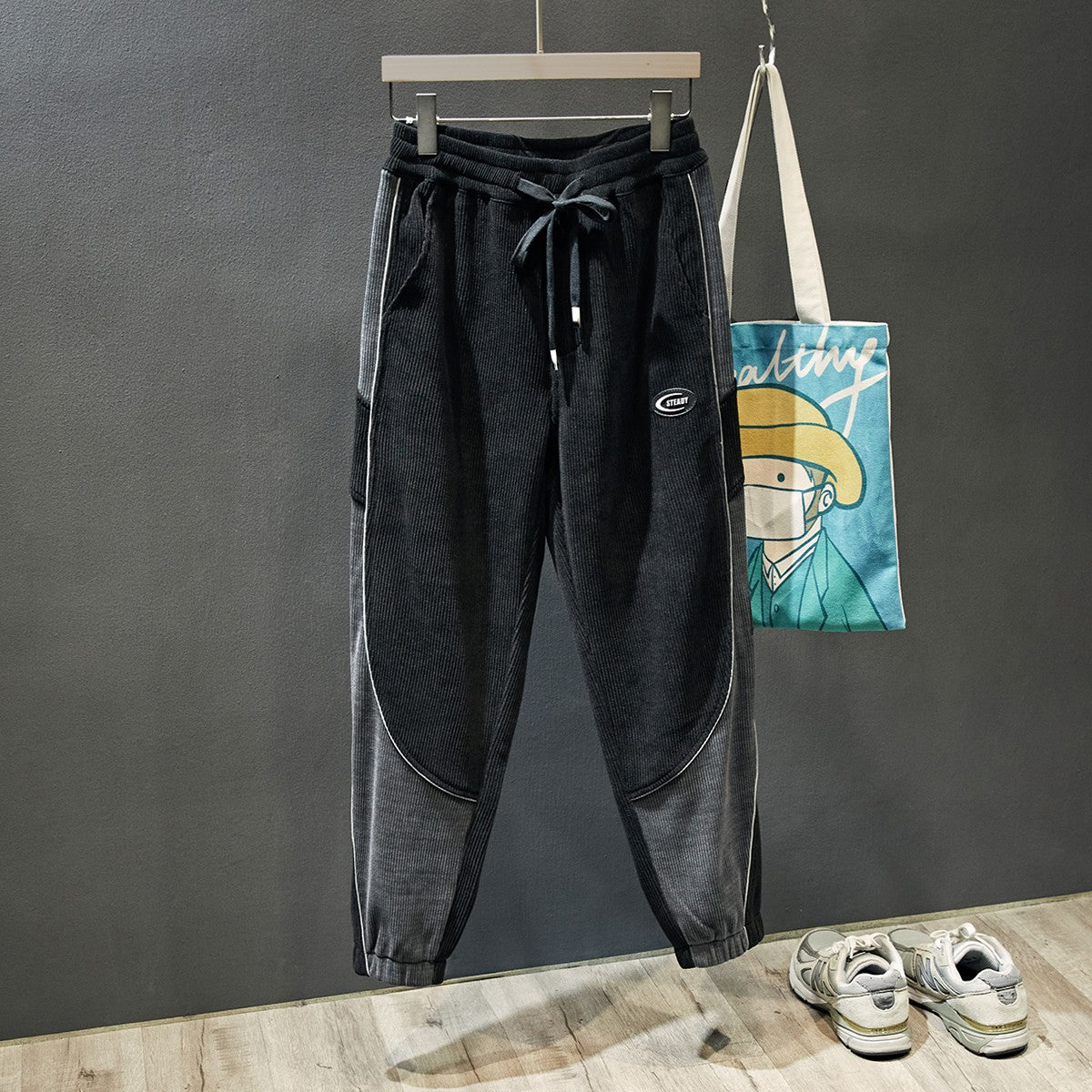 Stitched corduroy sweatpants men's pants