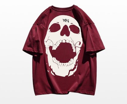 Street skull letter printed short-sleeved cotton T-shirt unisex top