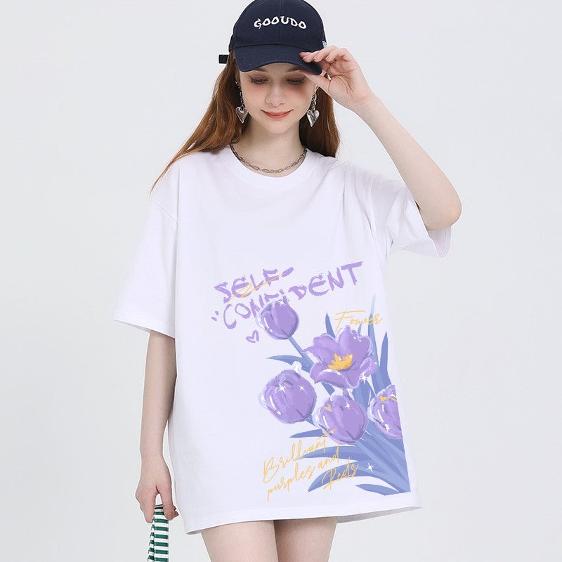 Tulip T-shirt white short-sleeved top for women summer wear