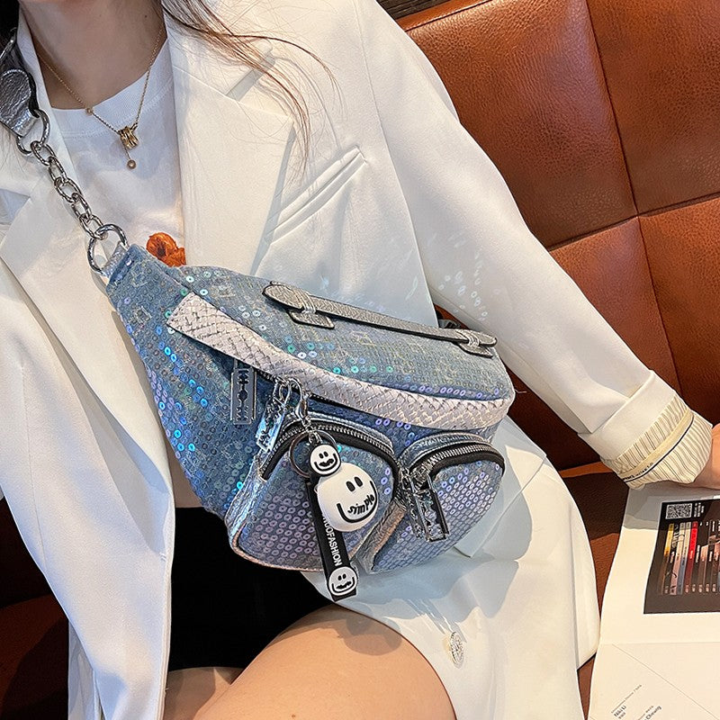 Super hot chest bag for women sequined crossbody waist bag f