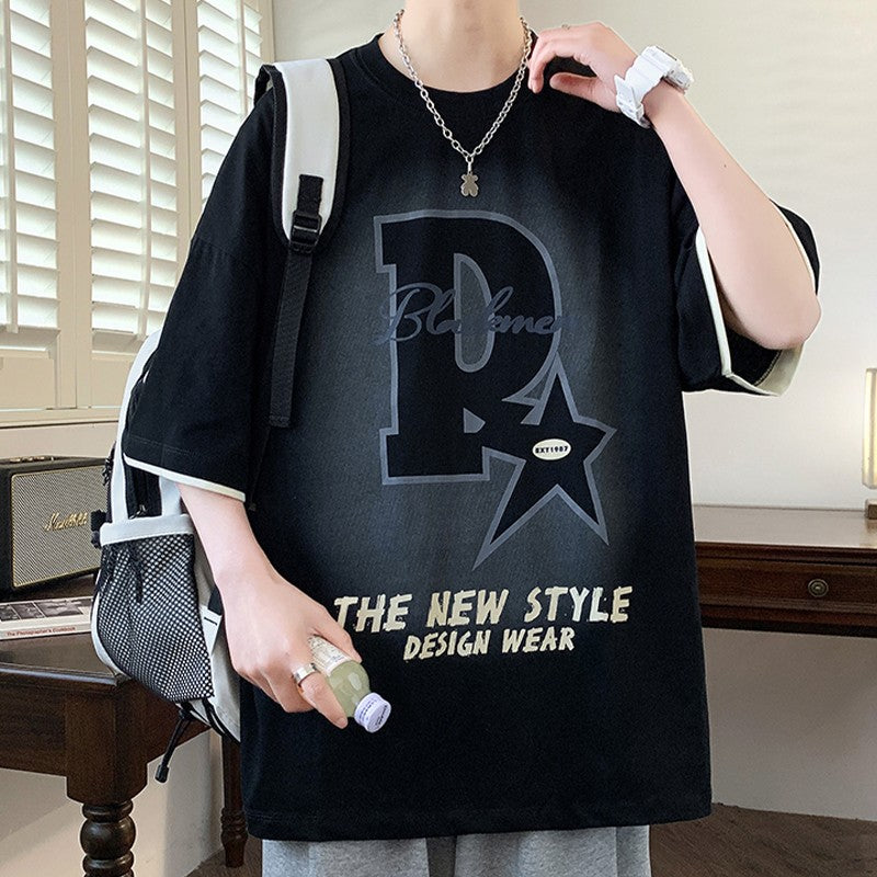 Fad graphic T-shirt men's summer casual black loose top