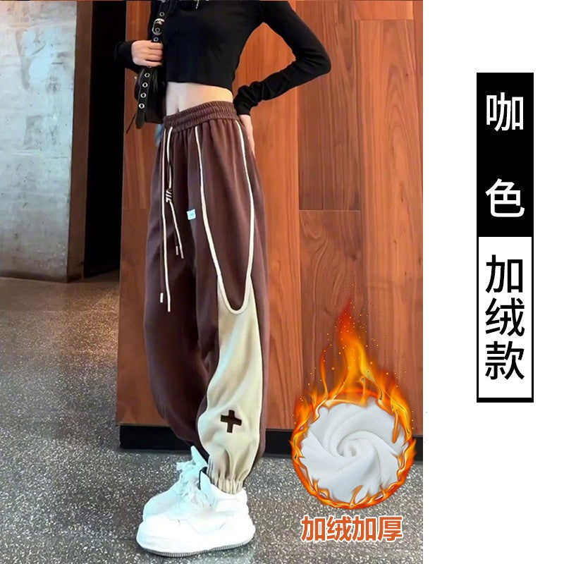 Black plush sanitary pants women's sweatpants