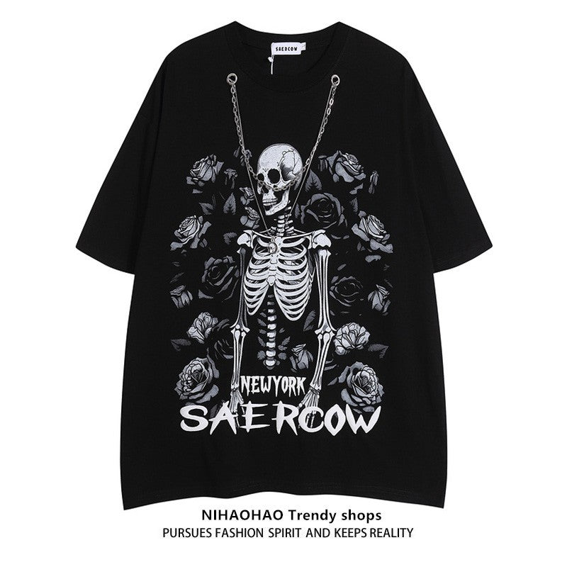 Skull printed unisex round neck short-sleeved T-shirt