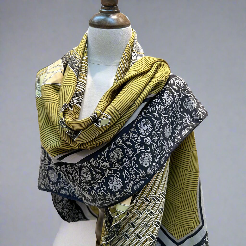 Gray-green loom silk wool scarf