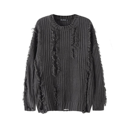 Sweater men skilled hole tassel thick twist loose casual sweater