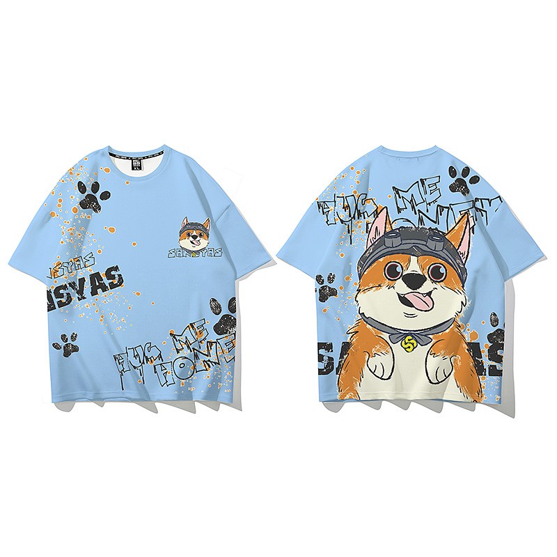 Cartoon graphic couple wear T-shirt short sleeves