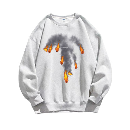 Flame graphic cotton sweatshirt unisex oversize round neck top