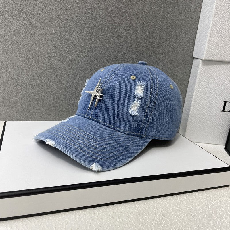 Cross Hat Metal denim Dome Peaked Cap