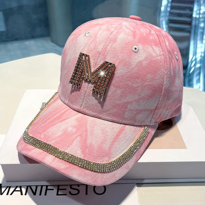 Sun baseball cap women's baseball hat rhinestone M-letterp lp