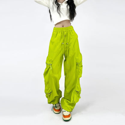 Multi pocket drawstring green pants