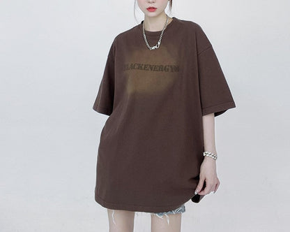 Brown Letter Printed Short sleeved T-shirt Oversized