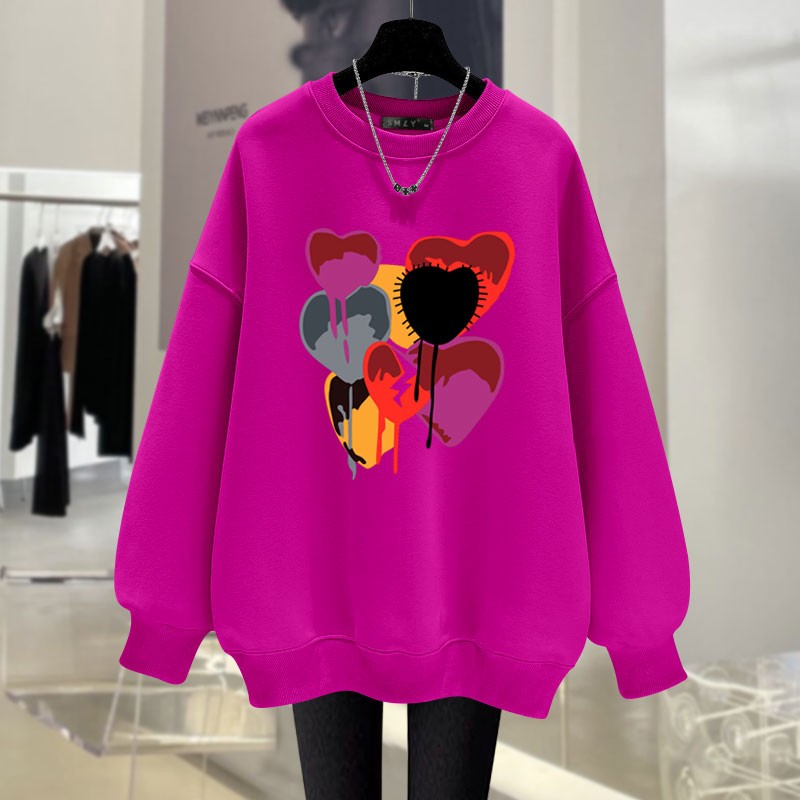 Milk tea color round neck sweatshirt women loose mid-length top