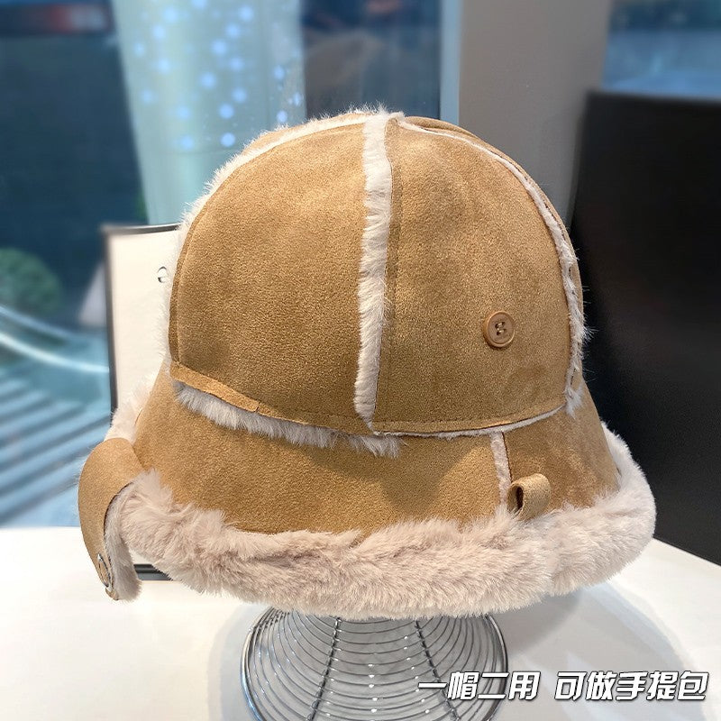 Hat Can be used as a bag plush fisherman's hat for women