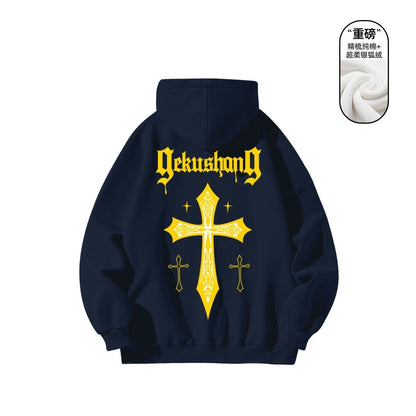 Cross letter printed cotton hoodie long sleeved