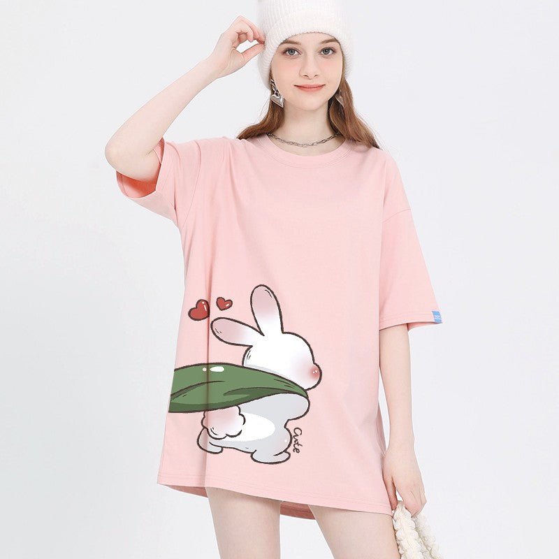 Rabbit Unisex short-sleeved summer wear pure cotton T-shirt