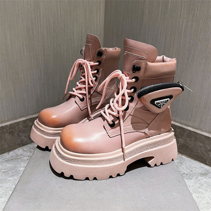 Blusher mid thick fashionable combat boots