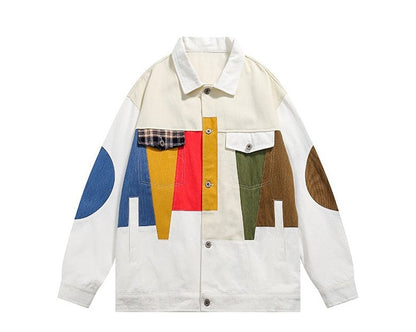 Multi-color patchwork men jacket  loose fitting