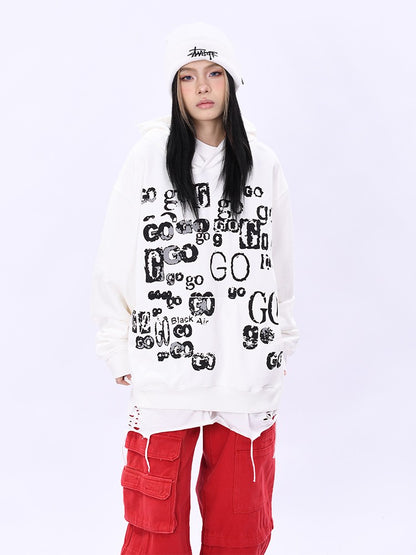 Hoodies Letter Graffiti Design Hooded Sweater for Men and Women Pullover Top