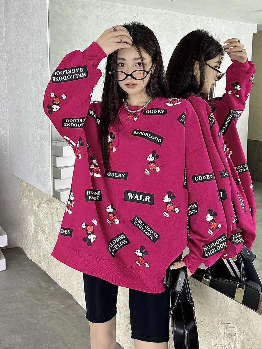 Women oversize loose casual sweater full print one size sweatshirt