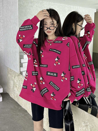 Women oversize loose casual sweater full print one size sweatshirt