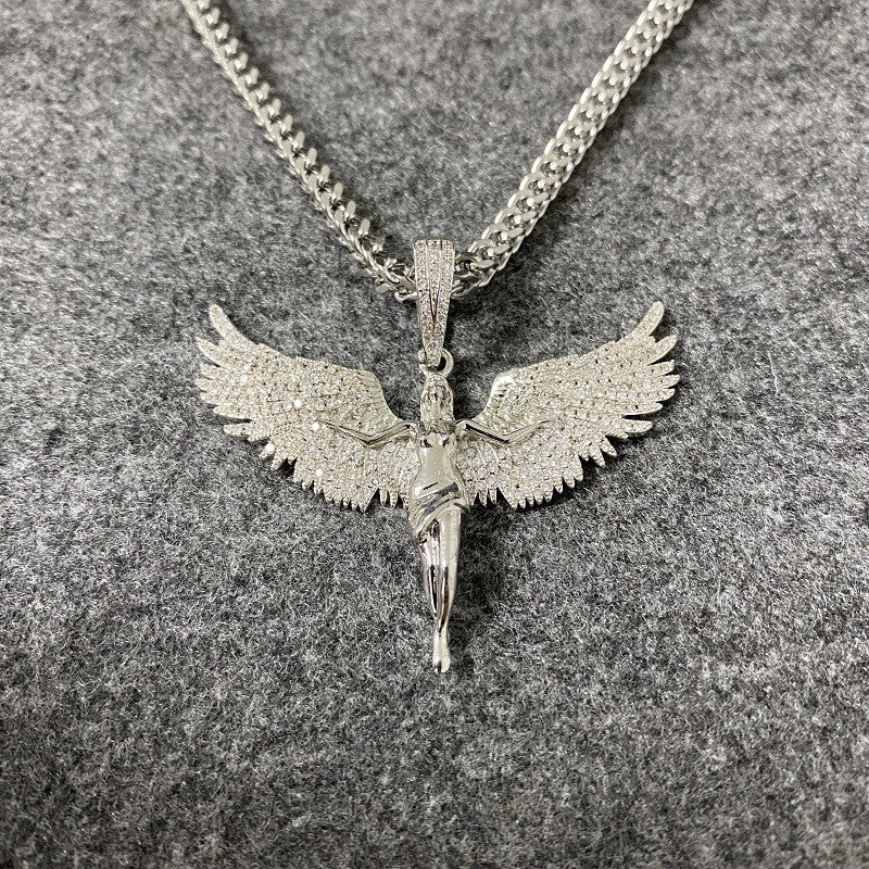 sterling silver diamond fallen angel pendant men's necklace