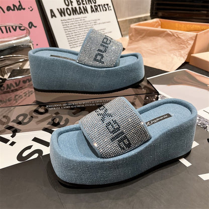 Slippers Water Diamond Letter Slope Heel Women Slippers Shoe