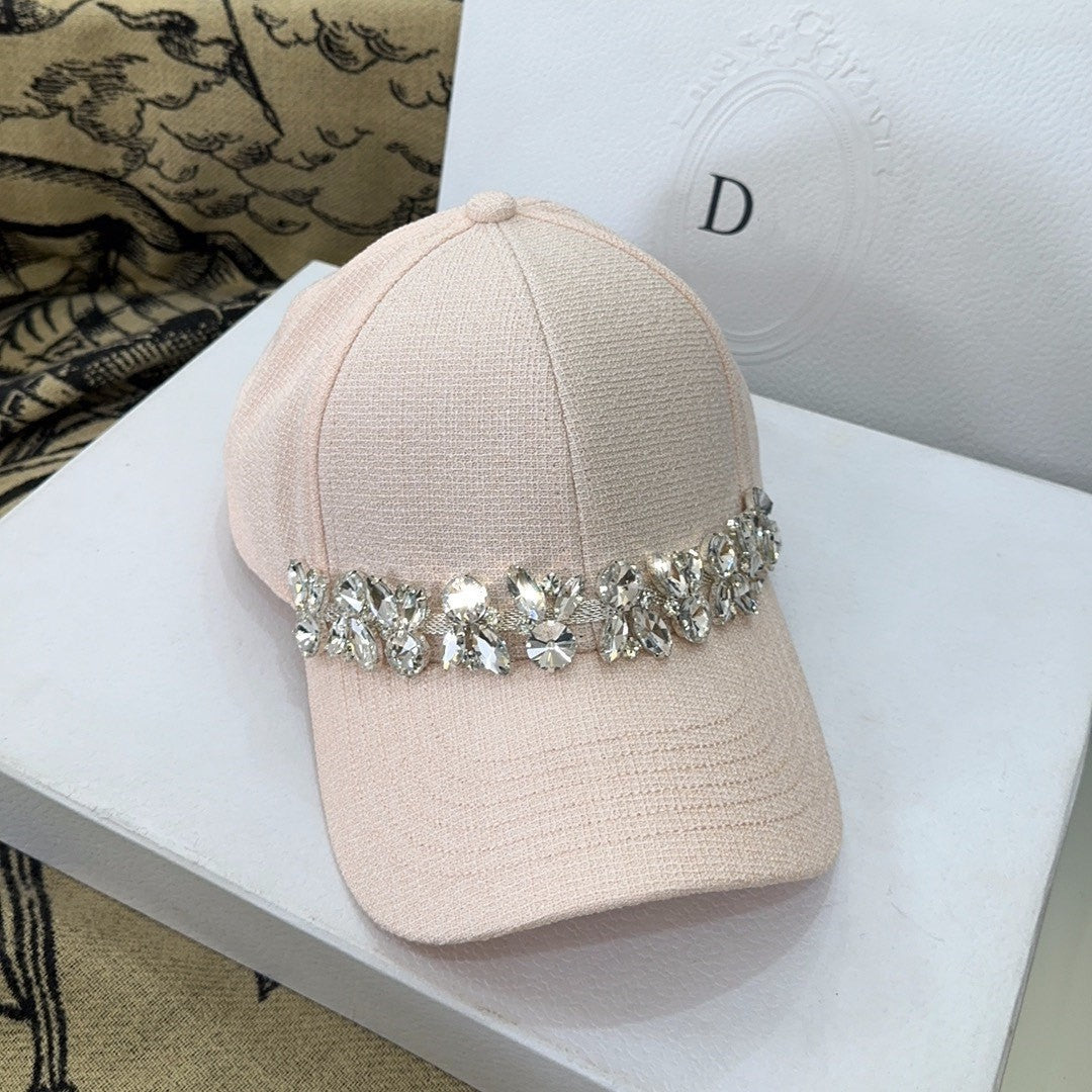 Rhinestone coarse tweed hard top baseball cap