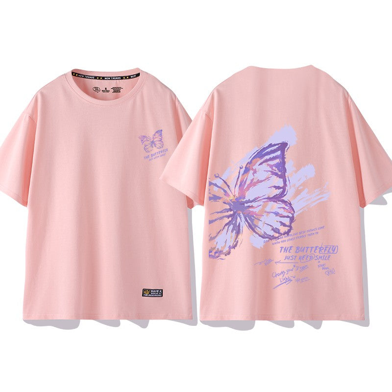 Butterfly T-shirt women's short-sleeved loose printed top half-sleeve