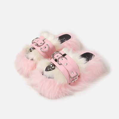 Pink dopamine boots for women furry slippers