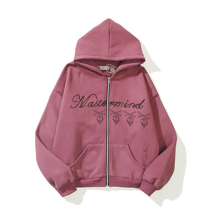 Hoodied autumn and winter letters unisex zipper hoodies oversze