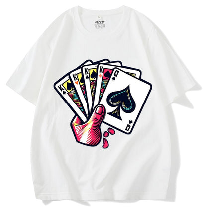 Playing card short-sleeved T-shirt men's original bullfighting print unisex