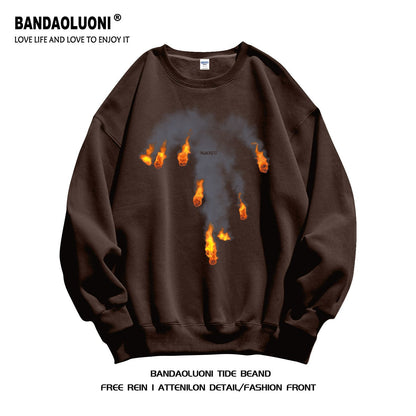 Flame graphic cotton sweatshirt unisex oversize round neck top