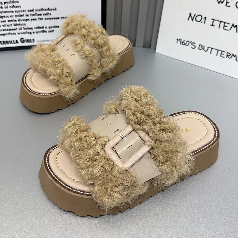 Women summer slippers fashionable bottomed fluffy shoes