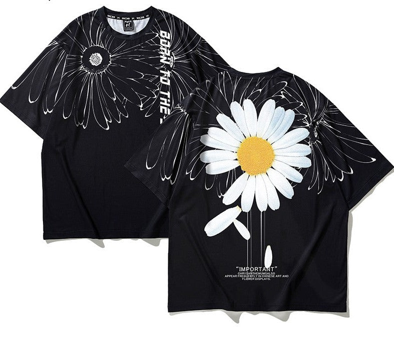 Original t-shirt hand-painted daisy print oversize unisex couple T-shirt